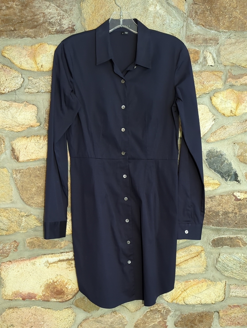 Theory Navy Long-Sleeve Button-Front Shirt Dress